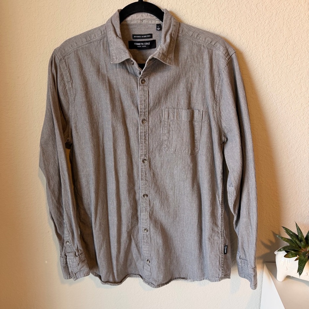 Kenneth Cole New York Gray Button-Down Shirt Size L Long Sleeve